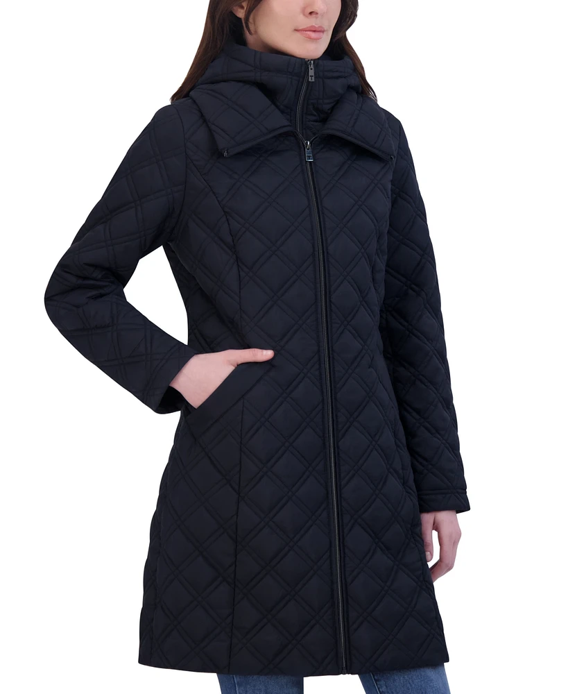 Tahari Women's Bibbed Hooded Quilted Coat