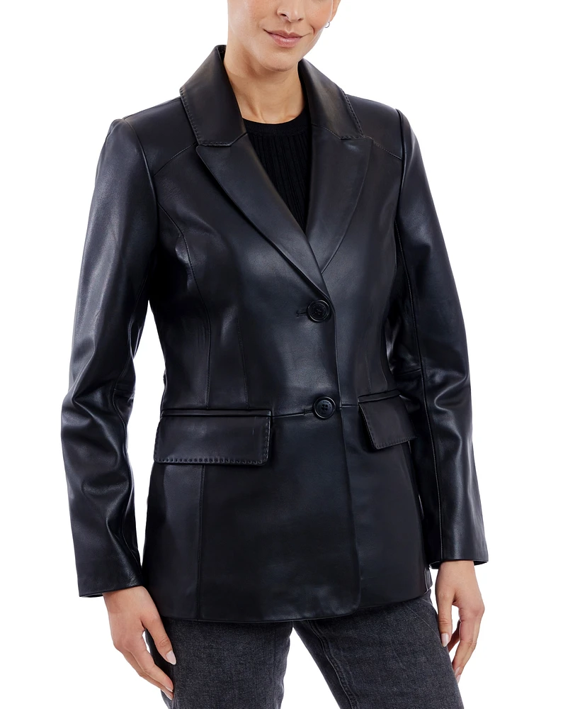 Anne Klein Women's Leather Button-Front Blazer Coat