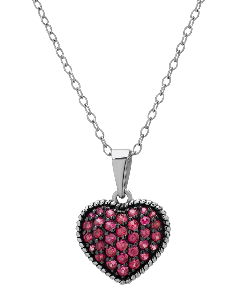 Lab Grown Ruby Heart Cluster 18" Pendant Necklace (7/8 ct. t.w.) in Sterling Silver