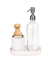 Smart Design Ceramic Soap Pump and Brush Set - 4 Pieces