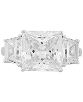 Arabella Cubic Zirconia Square Three Stone Statement Ring in Sterling Silver