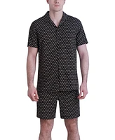 Karl Lagerfeld Paris Men's Slim-Fit Diamond Grid Logo-Print Button-Down Camp Shirt, Created for Macy's