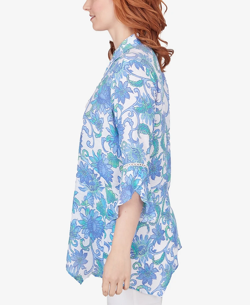 Ruby Rd. Petite Bali Floral Button Front Top