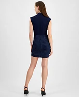 City Studios Juniors' Mock-Neck Mixed-Media Dress