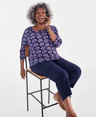 Style & Co Plus Printed Cotton Square-Neck Top, Created for Macy's
