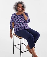 Style & Co Plus Printed Cotton Square-Neck Top, Created for Macy's