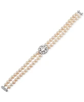 Arabella Freshwater Pearl (5-6mm) & Cubic Zirconia Double Row Bracelet in Sterling Silver