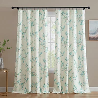 Hlc.me Jasmine Floral Patterned Room Darkening Curtain Rod Pocket Pole Top Panels