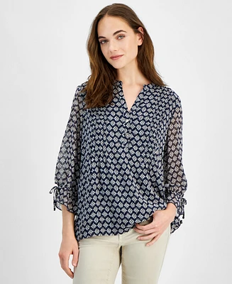 Nautica Jeans Women's Mixed Media Popover Top