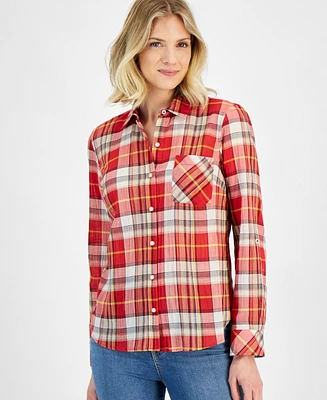 Nautica Jeans Women's Bayfront Plaid Roll-Tab Shirt