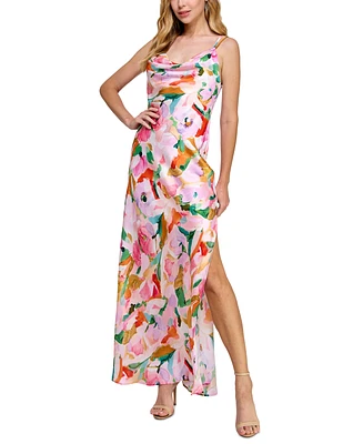 Morgan & Company Juniors' Floral Cowlneck Maxi Dress