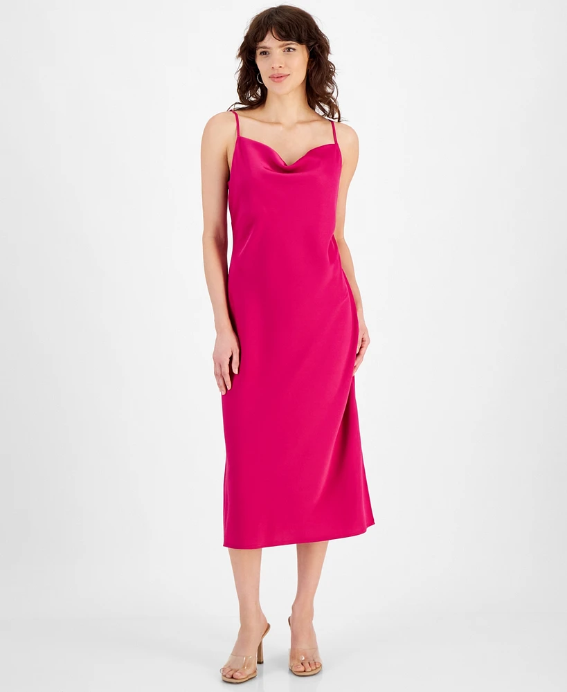 Bar Iii Women's Cowl-Neck Spaghetti Strap Side-Slit Dress, Created for Macy's