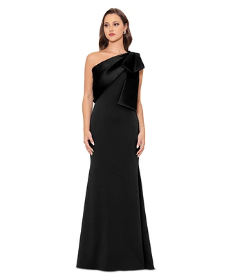 Betsy & Adam Women's Bow-Trimmed One-Shoulder Gown