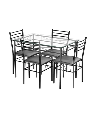 Slickblue 5 Pieces Dining Set with Tempered Glass Top Table and 4 Upholstered Chairs