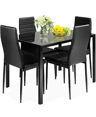 Slickblue 5 Pieces Metal Frame and Glass Tabletop Dining Set