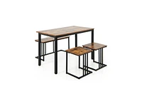 Slickblue 4 Pieces Industrial Dining Table Set with Bench and 2 Stools-Brown