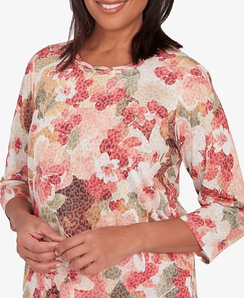 Alfred Dunner Sedona Sky Women's Watercolor Knotted Neck Floral Top