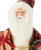 Holiday Lane Santa's White & Green 8" Caucasian Gift Box Santa Ornament, Created for Macy's