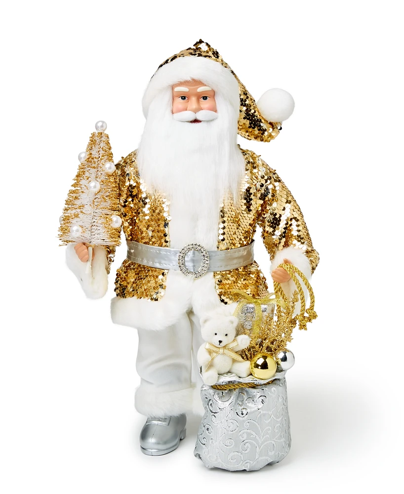 Holiday Lane Shine Bright 18" Gold-Tone Glitter Caucasian Santa