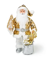 Holiday Lane Shine Bright 18" Gold-Tone Glitter Caucasian Santa