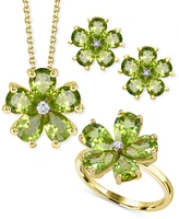 Peridot (3-1/2 ct. t.w.) & Diamond Accent Flower Ring in 14k Gold-Plated Sterling Silver