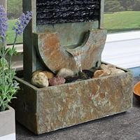 Sunnydaze Decor 16-Inch Half Moon Slate Indoor Tabletop Cascading Water Fountain - Soothing and Tranquil Water Sound