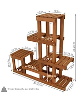 Sunnydaze Decor Meranti Wood Multi-Shelf Plant Stand with Teak Oil Finish - 36 in