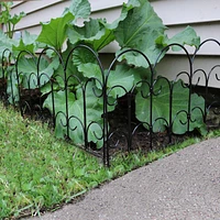 Victorian 7.5' Set of 5 Decorative Garden Fence Panels - Iron Border Fence - 18" W x 16" H Per Piece - Black