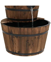 Sunnydaze Decor Rustic 3-Tier Wooden Fir Barrel-Style Water Fountain - 30 in