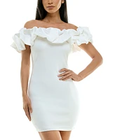 City Studios Juniors' Ruffled Off-The-Shoulder Bodycon Dress