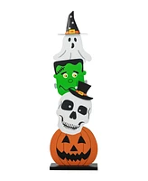 Glitzhome 36"H Halloween Wooden Stacked Ghost Frankenstein Skull Pumpkin Porch Decor