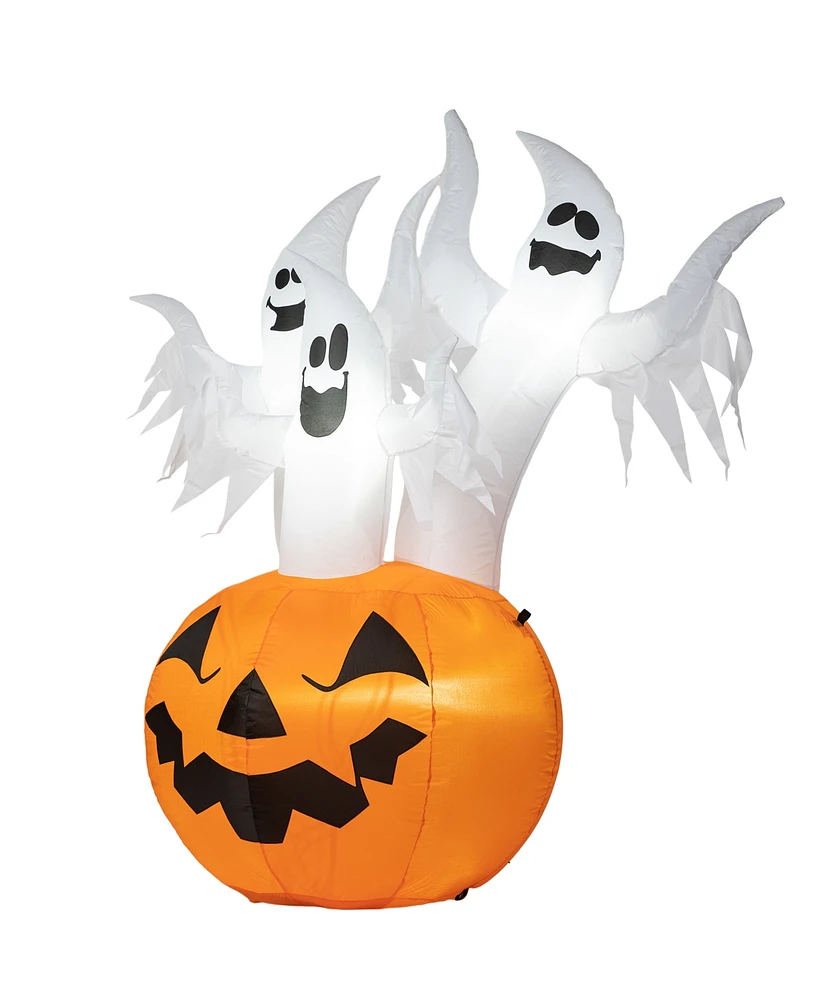 Glitzhome 6FT Lighted 3 Ghosts In Jack-o-Lantern Pumpkin with Scream Inflatable Decor