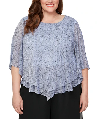 Alex Evenings Plus Size Crinkle-Pleat V-Hem Blouse