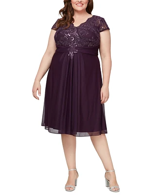 Alex Evenings Plus Embellished Cap-Sleeve Dress