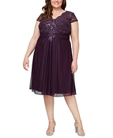 Alex Evenings Plus Embellished Cap-Sleeve Dress