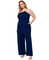 Betsy & Adam Plus Strapless Asymmetrical-Neck Jumpsuit