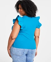 On 34th Trendy Plus Size Crewneck Flutter-Sleeve Top, Created for Macy's