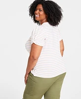 On 34th Trendy Plus Striped Knot-Detail Puffed-Sleeve Top, Created for Macy's