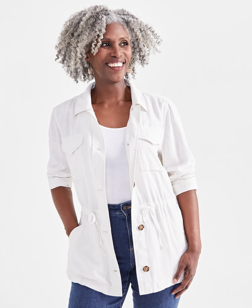 Style & Co Petite Linen-Blend Field Jacket, Created for Macy's