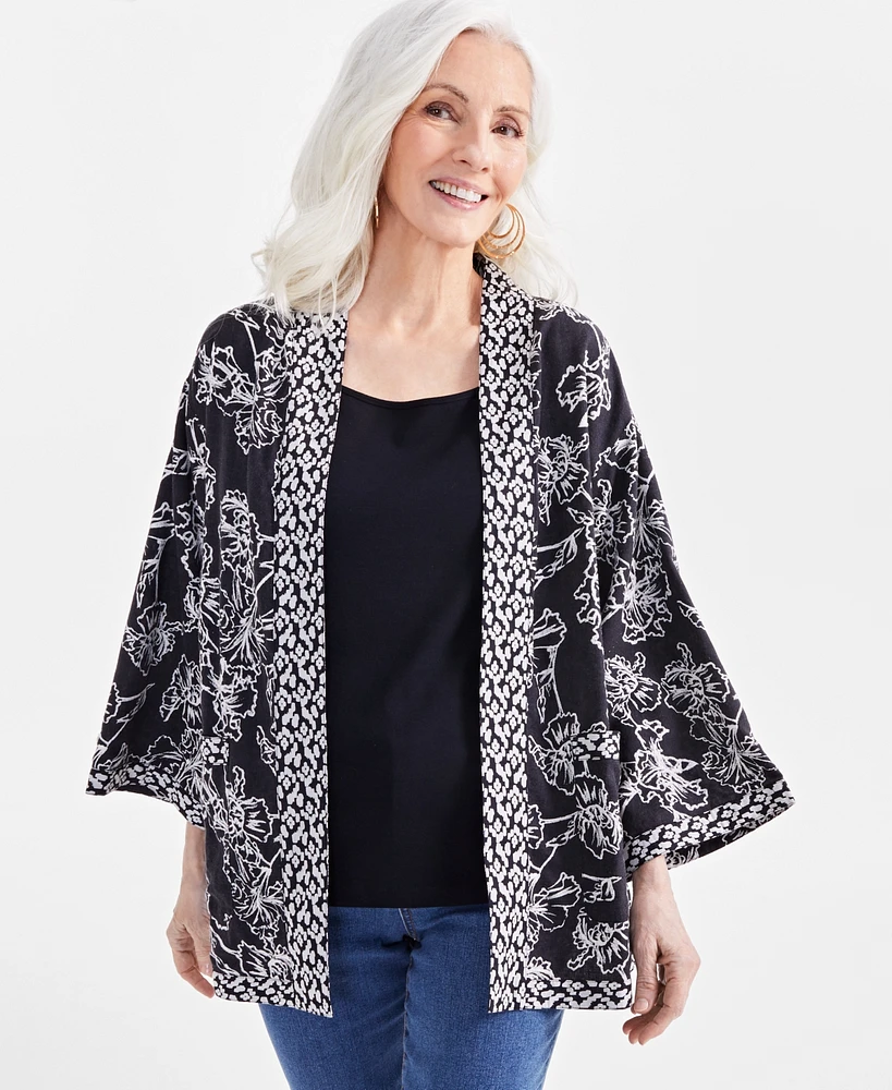 Style & Co Petite Linen-Blend Reversible Kimono, Created for Macy's