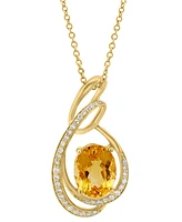 Effy Citrine (3 ct. t.w.) & Diamond (1/5 ct. t.w.) Swirl 18" Pendant Necklace in 14k Gold