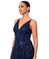 Xscape Women's 3D Floral-Applique Sequined Gown