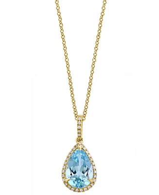 Effy Sky Blue Topaz (3-5/8 ct. t.w.) & Diamond (1/8 ct. t.w.) Pear 18" Pendant Necklace in 14k Gold