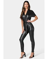 Bebe Women's Faux Leather Moto Jumpsuit