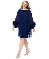 Xscape Plus Ruffle-Cuff Batwing-Sleeve Dress