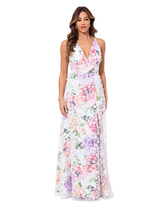 Xscape Women's 3D-Applique Floral-Print Gown