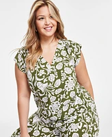 Vince Camuto Plus Size Printed V-Neck Flutter-Sleeve Top