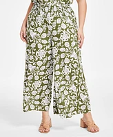 Vince Camuto Plus Printed Smocked-Waist Wide Leg Pants