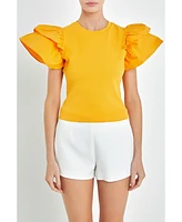 English Factory Women's Mixed Media Ruffled Top