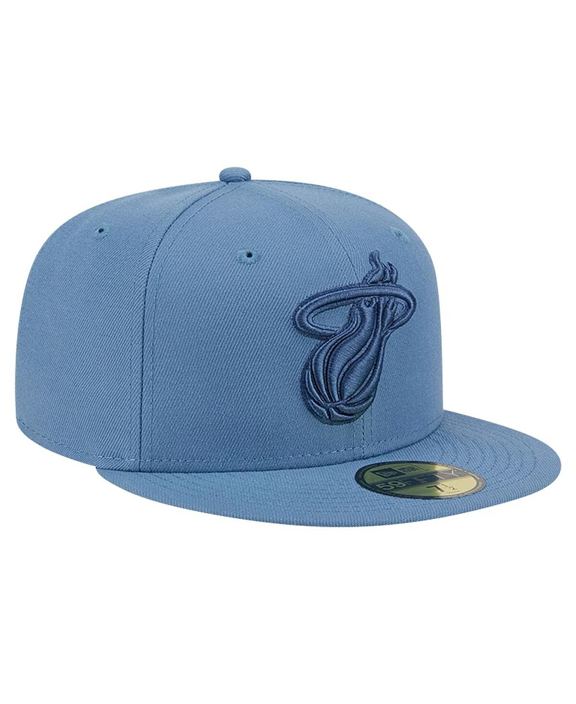 New Era Men's Blue Miami Heat Color Pack Faded Tonal 59fifty Fitted Hat